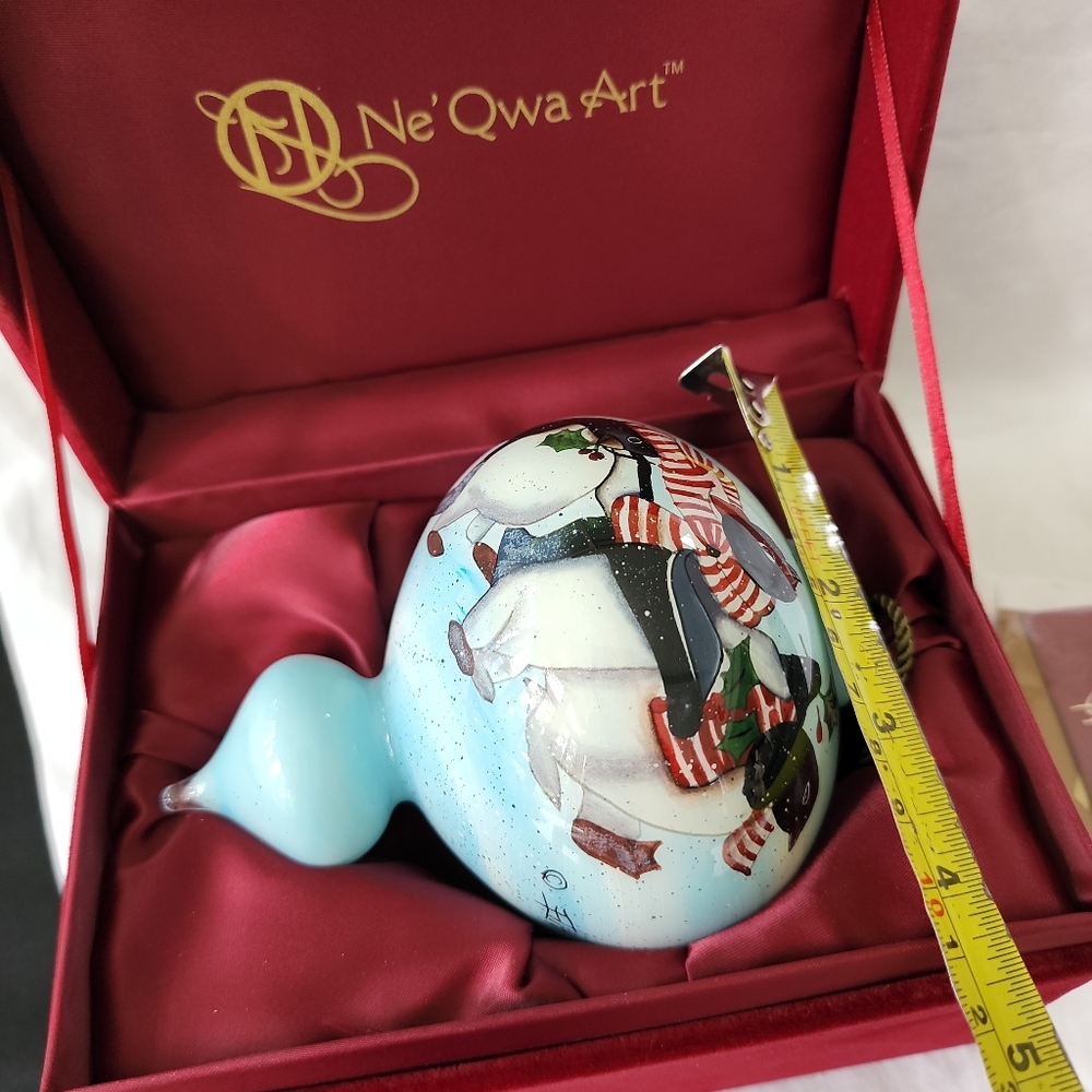 Ne'Qwa Art Penguin Holiday Ornament Edith Collection Handpainted Signed COA Box